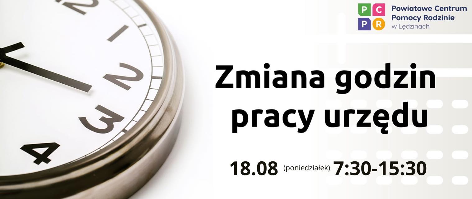 Zegar i napis zmiana godzin pracy urzędu