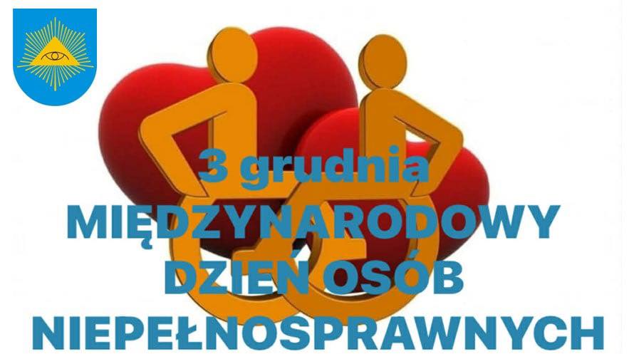 Obrazek animacyjny. Dwie osoby na wózkach inwalidzkich na tle dwóch serc